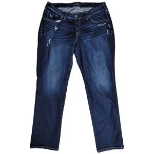 Silver Jeans Sam Cropped Women's Size 14 Distressed Blue Dark Wash Whisker